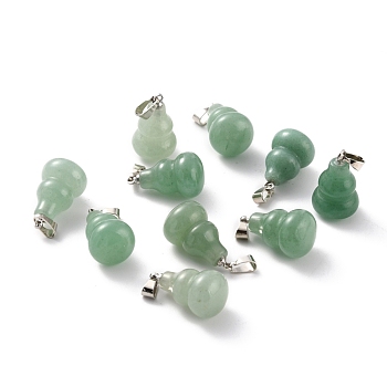 Natural Green Aventurine Pendants, with Brass Loops and Snap on Bails, Long-Lasting Plated, Platinum, Gourd/Calabash, 16.5~17x12mm, Hole: 4x4mm