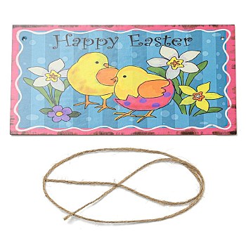Wooden Wall Ornaments, with Jute Twine, Easter Hanging Decorations, for Party Gift Home Decoration, Chick, 10x20x0.2cm, Hole: 4mm