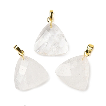 Natural Quartz Crystal Pendants, with Brass Findings, Faceted, Triangle Charms, 23.5x21x6mm, Hole: 7x4mm