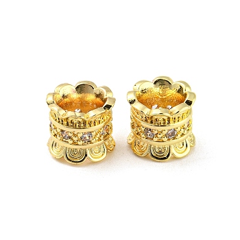 Brass Micro Pave Cubic Zirconia European Beads, Large Hole Beads, Long-Lasting Plated, Lead Free & Cadmium Free, Flower, Golden, 8x7mm, Hole: 4.2mm