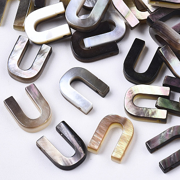 Natural Black Lip Shell Beads, Top Drilled Beads, Letter.U, U: 10x8x2.5mm, Hole: 0.6mm