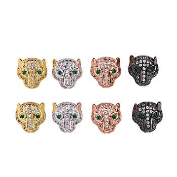 Rack Plating Brass Micro Pave Cubic Zirconia Leopard Hollow Beads, Cadmium Free & Lead Free, Mixed Color, 11x11x6mm, Hole: 2mm, 4 colors, 2pcs/color, 8pcs/box