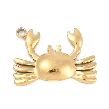 304 Stainless Steel Pendants, Crab Charm, Ion Plating(IP), Real 18K Gold Plated, 13x18x2.5mm, Hole: 1.4mm