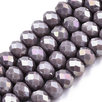 Electroplate Glass Beads Strands, Opaque Solid Color, AB Color Plated, Faceted, Rondelle, Medium Purple, 4x3mm, Hole: 0.4mm, about 113~115pcs/strand, 41~41.5cm