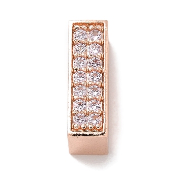 Rack Plating Rectangle Brass Micro Pave Cubic Zirconia Slide Charms, Long-Lasting Plated, Lead Free & Cadmium Free, Rose Gold, 12x4x6mm, Hole: 3.5x10.5mm