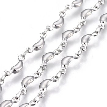 304 Stainless Steel Link Chains, Soldered, Moon, Stainless Steel Color, 10x4x2mm