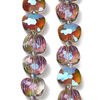 Electroplate Transparent Glass Beads, Apple, Faceted, Half Plated, Dark Orchid, 7x10x5mm, Hole: 0.9mm, about 49~50pcs/strand, 17.87~18.74''(45.4~47.6cm)