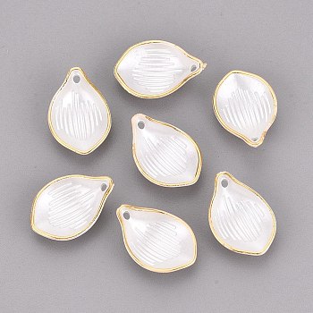 CCB Plastic Pendants, Petaline Charms, Golden Metal Enlaced, Creamy White, 22~22.5x15~15.5x6mm, Hole: 1.6~1.8mm, about 1470pcs/500g