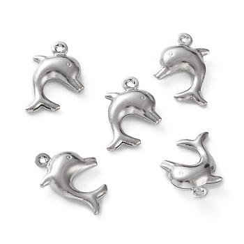 Brass Charms, Long-Lasting Plated, Dolphin, Platinum, 15x10.5x3.5mm, Hole: 1mm