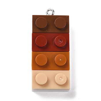 Resin Pendants, with Platinum Iron Loop, Toy Bricks, Colorful, 36x15.5x8mm, Hole: 2.6mm