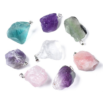 Natural Mixed Stone Pendants, with Platinum Brass Pinch Bails, Nuggets, 20~40x20~30x12~26mm, Hole: 6.5x3mm