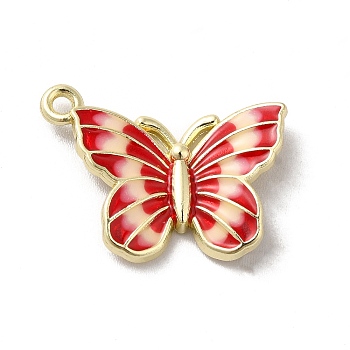 Alloy Enamel Pendants, Light Gold, Butterfly Charm, Red, 23x19x3.5mm, Hole: 1.5mm