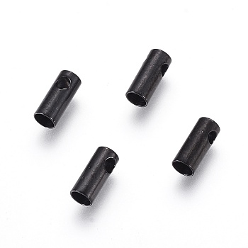 304 Stainless Steel Cord Ends, End Caps, Column, Electrophoresis Black, 7.5x3mm, Hole: 1.5mm, Inner Diameter: 2.5mm