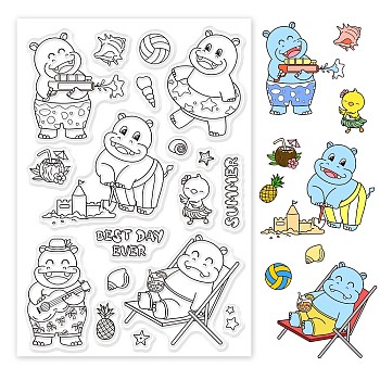 PVC Plastic Stamps, for DIY Scrapbooking, Photo Album Decorative, Cards Making, Stamp Sheets, Hippo Pattern, 16x11x0.3cm