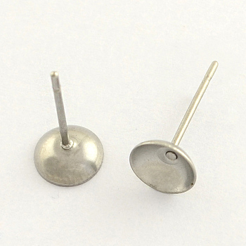 304 Stainless Steel Post Stud Earring Findings, Stainless Steel Color, 8mm, pin: 0.8mm
