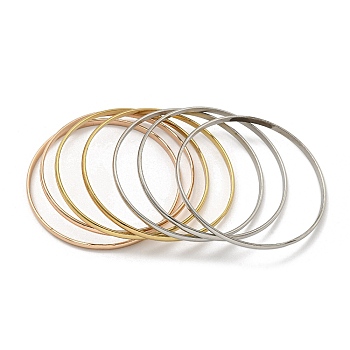 7Pcs 3 Colors Vacuum Plating 202 Stainless Steel Plain Flat Ring Bangle Sets, Stackable Bangles for Women, Mixed Color, 1/8 inch(0.35cm), Inner Diameter: 2-1/2 inch(6.5cm)