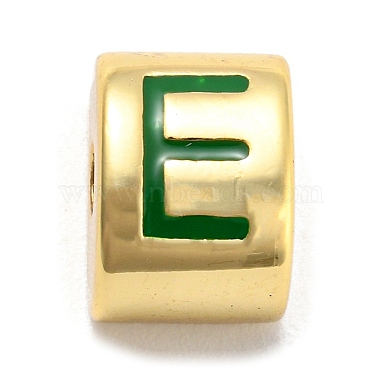 Real 18K Gold Plated Dark Green Letter E Brass+Enamel Beads