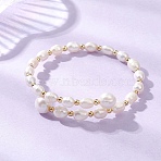 Natural Cultured Freshwater Pearl & Brass Beaded Bangles for Women, Nuggets, Real 18K Gold Plated, Creamy White, Inner Diameter: 2.11 inch(5.35cm)(BJEW-JB13341)