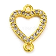 Brass Micro Pave Clear Cubic Zirconia Heart Links Connector Charms, Lead Free & Cadmium Free, Golden, 16x12x2mm, Hole: 1.2mm(KK-A230-03A-G)