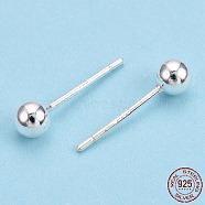 925 Sterling Silver Round Ball Stud Earrings, Silver, 4mm, Pin: 0.8mm(STER-T005-01E)