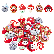 CHGCRAFT 36Pcs 6 Styles Opaque Resin Pendants, with Platinum Tone Iron Loops, Wolf & Girl & Mushroom & Flower Basket Charm, Mixed Shapes, Mixed Color, 25~32x20.5~25x6~10.5mm, Hole: 2mm, 6pcs/style(RESI-CA0001-34)