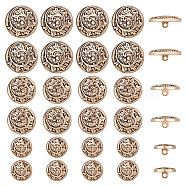 CHGCRAFT 30Pcs 3 Style Alloy Shank Buttons, 1-Hole, Flat Round with Leaf Pattern, Light Gold, 15~23x3~4mm, Hole: 2mm,  10pcs/style(FIND-CA0004-77LG)