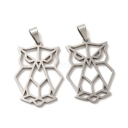 201 Stainless Steel Pendants, Hollow, Owl Charm, Stainless Steel Color, 30.5x21.5x1.5mm, Hole: 6.5x3mm(STAS-K251-035P)