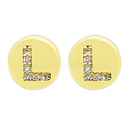 Brass Micro Pave Clear Cubic Zirconia Beads, Flat Round with Letter, Letter.L, 7.5x6.5mm, Hole: 3.5mm, 3pcs/bag(KK-T030-LA843-LX3)