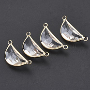 Glass Links Connectors, with Light Gold Plated Brass, Faceted, Moon, Clear, 29x13~14x7mm, Hole: 2mm(GLAA-N038-09)