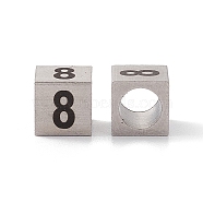 303 Stainless Steel European Beads, Large Hole Beads, Cube with Number, Stainless Steel Color, Num.8, 7x7x7mm, Hole: 5mm(STAS-G286-P08)