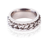 Titanium Steel Rings, with Curb Chains, Stainless Steel Color, US Size 8(18.1mm)(FS-WG78808-27)