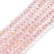 Electroplate Glass Beads Strands, Half Rainbow Plated, Faceted, Rondelle, Pink, 8x6mm, Hole: 1mm, about 63~65pcs/strand, 39~40cm(EGLA-A034-T8mm-L18)