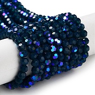 Opaque Glass Beads Strands, Faceted, Round, Prussian Blue, 4mm, Hole: 0.8mm, about 93~95pcs/strand, 14.37~14.49''(36.5~36.8cm)(EGLA-A035-P4mm-L19)