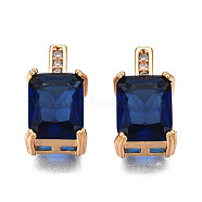 Brass Micro Pave Cubic Zirconia Charms, Real 18K Gold Plated, Flower, Cadmium Free & Nickel Free & Lead Free, Rectangle, Dark Blue, 12.5x7x5mm, Hole: 1.2mm(KK-N216-345E)