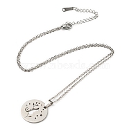 201 Stainless Steel Cat with Leaf Pendant Necklace with Cable Chains, Stainless Steel Color, 17.80 inch(45.2cm)(NJEW-Q317-17P)