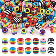 90pcs 6 colors Opaque Stripe Resin European Beads, Large Hole Beads, Barrel, Mixed Color, 11x10.5mm, Hole: 6mm, 15pcs/color(RESI-BT0001-22)