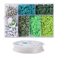 DIY Saint Patrick's Day Polymer Clay Beads Bracelet Making kit, Dark Olive Green, 6x1mm, Hole: 2mm(DIY-TZ0001-10)