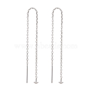 925 Sterling Silver Ear Stud Findings, with 925 Stamp, Ear Thread, with Cable Chain, Silver, 98x0.8mm, Pin: 0.8mm(STER-I014-03S)