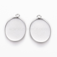 304 Stainless Steel Pendant Cabochon Settings, Plain Edge Bezel Cups, Oval, Stainless Steel Color, Tray: 25x18mm, 29.5x19x1mm, Hole: 2.5mm(STAS-L195-11A)