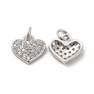 Brass Micro Pave Clear Cubic Zirconia Charms, with Jump Ring, Heart Charm, Platinum, 11x12x2.5mm, Hole: 3.5mm(KK-E068-VB162)