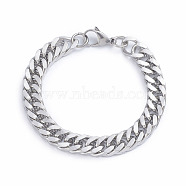 Men's 304 Stainless Steel Diamond Cut Cuban Link Chain Bracelets, with Lobster Claw Clasps, Stainless Steel Color, 8-1/2 inch~8-5/8 inch(21.5~22cm), 10.5mm(BJEW-L673-002C-P)