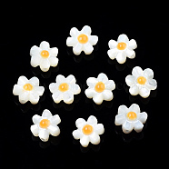 Natural White Shell Enamel Beads, Flower, Orange, 8.5x8x4mm, Hole: 0.7mm(SSHEL-N034-125B-01)
