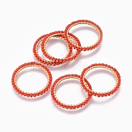 MIYUKI & TOHO Handmade Japanese Seed Beads, with 304 Stainless Steel Link Rings, Loom Pattern, Ring, Golden, Red, 22~23x1.7mm(SEED-A028A-L-15G)