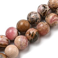 Natural Rhodonite Beads Strands, Round, 8mm, Hole: 1mm, about 46pcs/strand, 15.39~15.51''(39.1~39.4cm)(G-R494-A12-03)