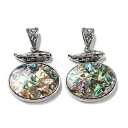 Natural Paua Shell Pendants, Antique Silver Plated Alloy Oval Charms, Colorful, 47x41x9mm, Hole: 16x7mm(FIND-Z032-04A)