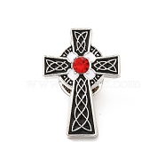 Cross Enamel Rhinestone Pin, Platinum Tone Alloy Badge for Backpack Clothes, Light Siam, 27.5x19.5x2mm, Pin: 1.1mm(JEWB-C001-02B)