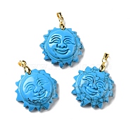 Synthetic Turquoise Pendants, with Golden Tone Brass Findings, Lead Free & Cadmium Free, Sun with Smiling Face, 36x29~29.5x9.5mm, Hole: 4x5mm(G-E043-01A-07G)