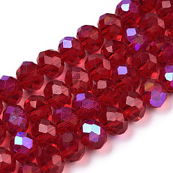 Electroplate Glass Beads Strands, Half Rainbow Plated, Faceted, Rondelle, FireBrick, 4x3mm, Hole: 0.4mm, about 123~127pcs/strand, 16.5~16.9 inch(42~43cm)(X1-EGLA-A034-T4mm-L20)