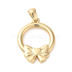 304 Stainless Steel Pendants, Ring with Bowknot Charms, Golden, 26x20x3mm, Hole: 5x3mm(STAS-L272-019G)