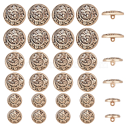 CHGCRAFT 30Pcs 3 Style Alloy Shank Buttons, 1-Hole, Flat Round with Leaf Pattern, Light Gold, 15~23x3~4mm, Hole: 2mm,  10pcs/style(FIND-CA0004-77LG)
